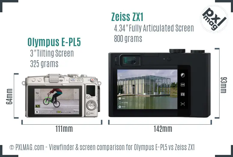 Olympus E-PL5 vs Zeiss ZX1 Screen and Viewfinder comparison