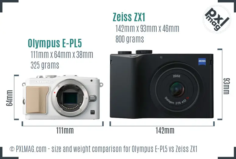 Olympus E-PL5 vs Zeiss ZX1 size comparison