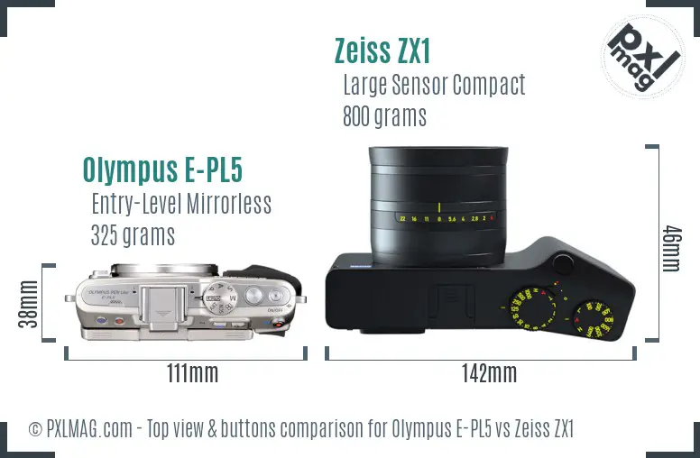 Olympus E-PL5 vs Zeiss ZX1 top view buttons comparison