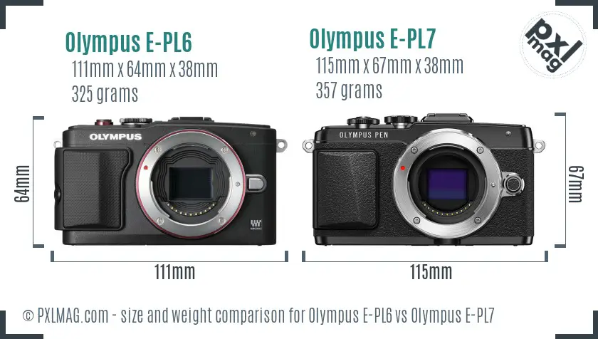 Olympus E-PL6 vs Olympus E-PL7 size comparison