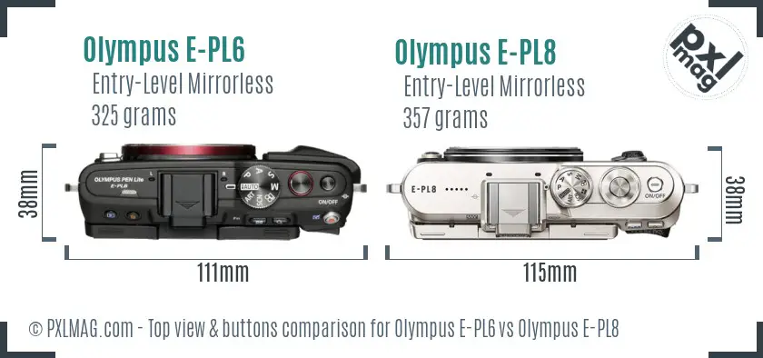 Olympus E-PL6 vs Olympus E-PL8 top view buttons comparison