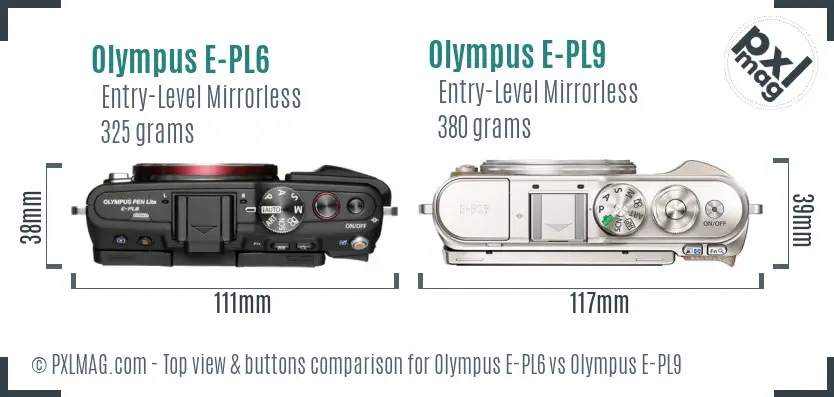 Olympus E-PL6 vs Olympus E-PL9 top view buttons comparison