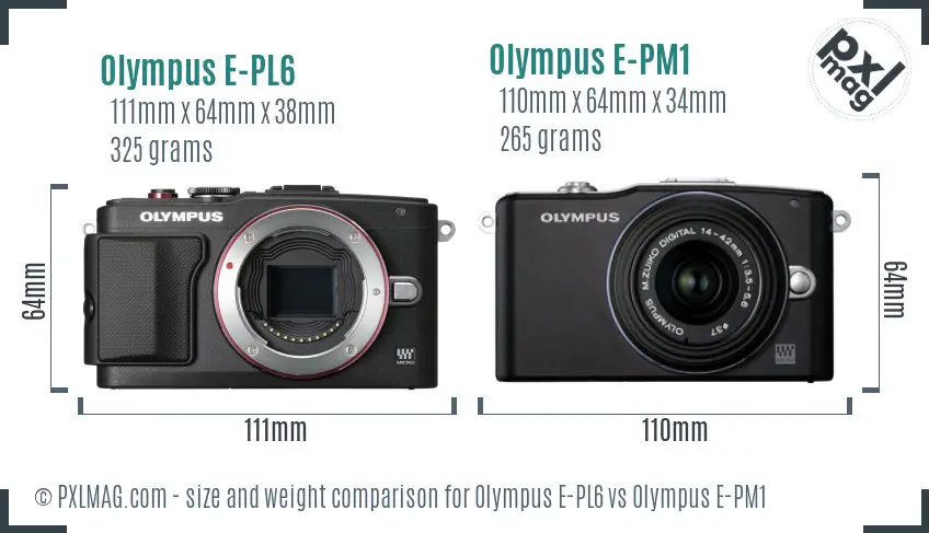 Olympus E-PL6 vs Olympus E-PM1 size comparison