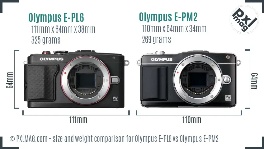 Olympus E-PL6 vs Olympus E-PM2 size comparison