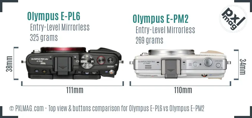 Olympus E-PL6 vs Olympus E-PM2 top view buttons comparison