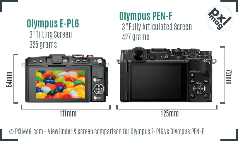 Olympus E-PL6 vs Olympus PEN-F Screen and Viewfinder comparison