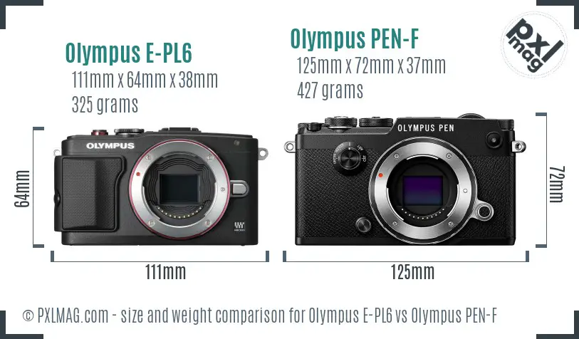 Olympus E-PL6 vs Olympus PEN-F size comparison