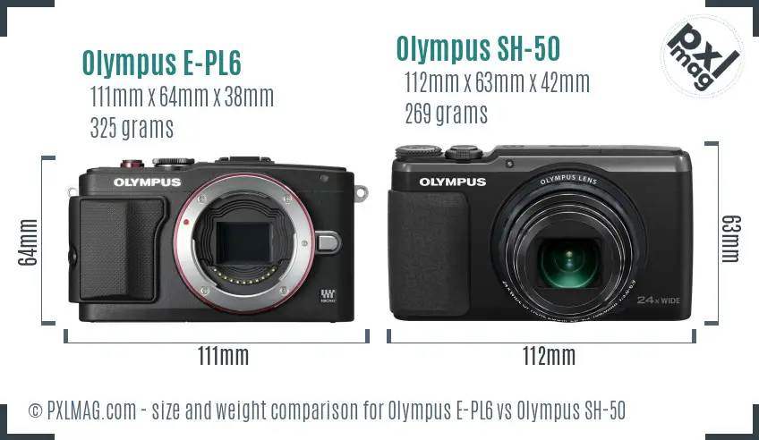 Olympus E-PL6 vs Olympus SH-50 size comparison