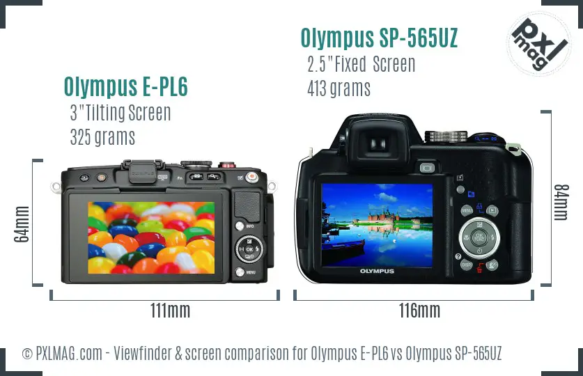 Olympus E-PL6 vs Olympus SP-565UZ Screen and Viewfinder comparison