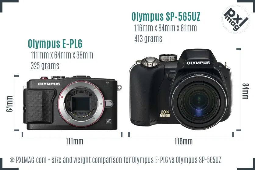 Olympus E-PL6 vs Olympus SP-565UZ size comparison
