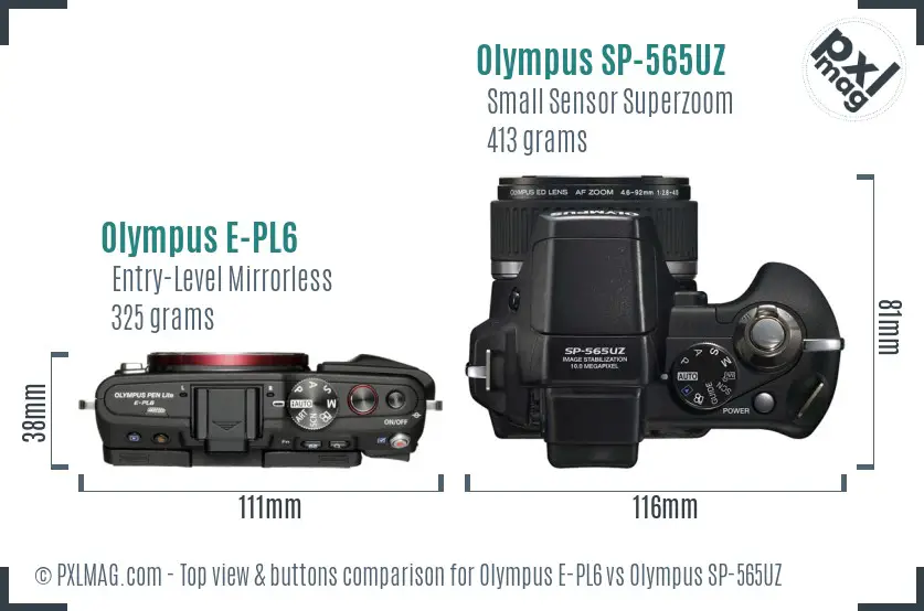 Olympus E-PL6 vs Olympus SP-565UZ top view buttons comparison