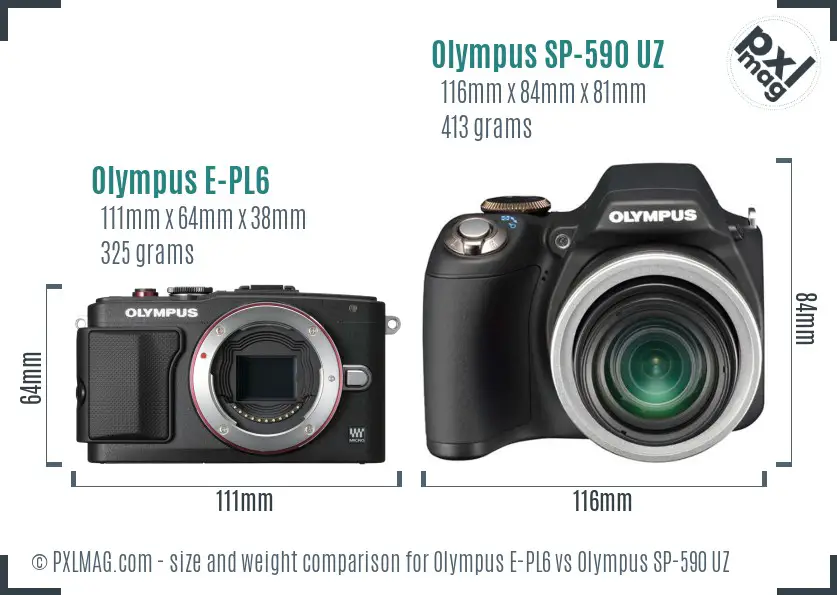 Olympus E-PL6 vs Olympus SP-590 UZ size comparison