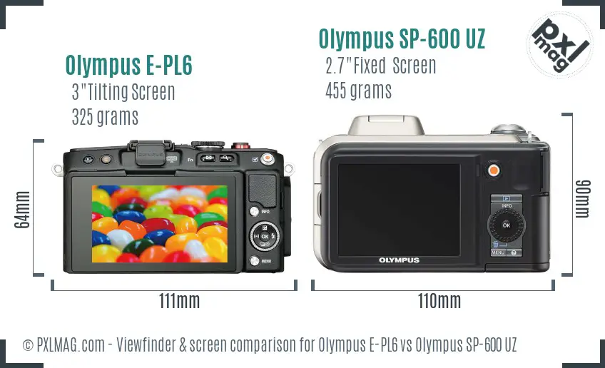 Olympus E-PL6 vs Olympus SP-600 UZ Screen and Viewfinder comparison