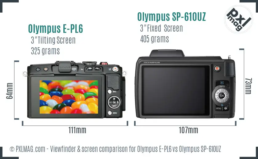 Olympus E-PL6 vs Olympus SP-610UZ Screen and Viewfinder comparison