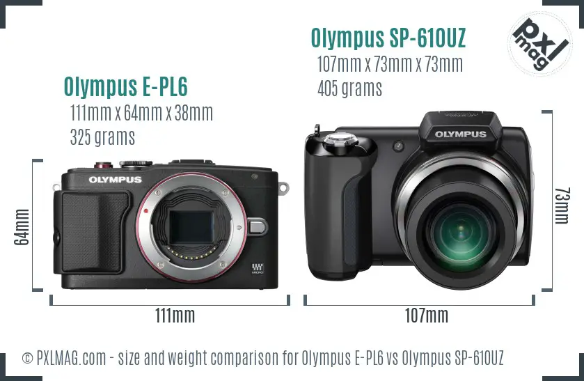 Olympus E-PL6 vs Olympus SP-610UZ size comparison