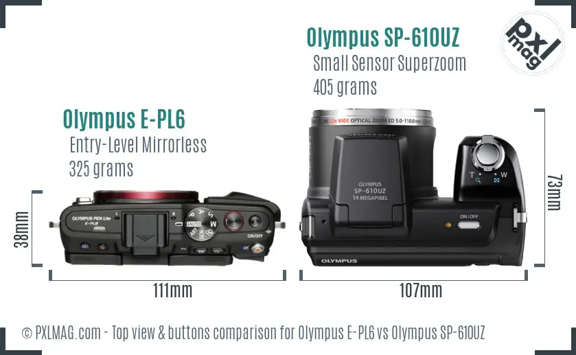 Olympus E-PL6 vs Olympus SP-610UZ top view buttons comparison