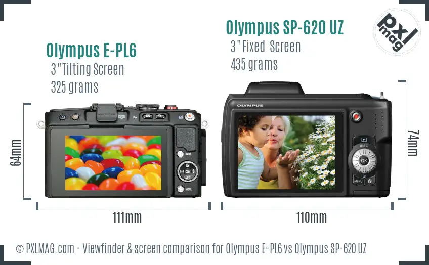 Olympus E-PL6 vs Olympus SP-620 UZ Screen and Viewfinder comparison