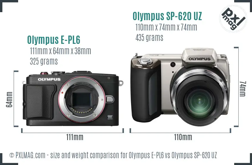 Olympus E-PL6 vs Olympus SP-620 UZ size comparison