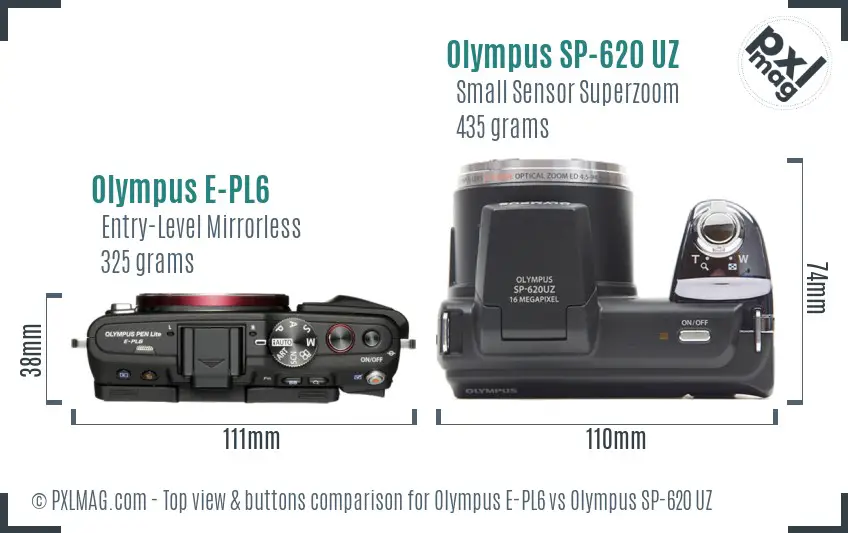 Olympus E-PL6 vs Olympus SP-620 UZ top view buttons comparison