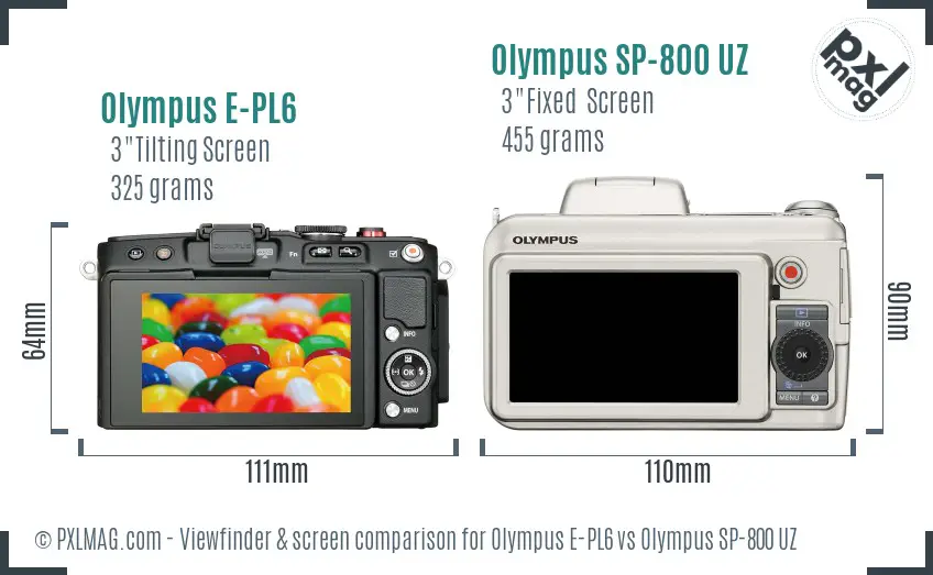 Olympus E-PL6 vs Olympus SP-800 UZ Screen and Viewfinder comparison