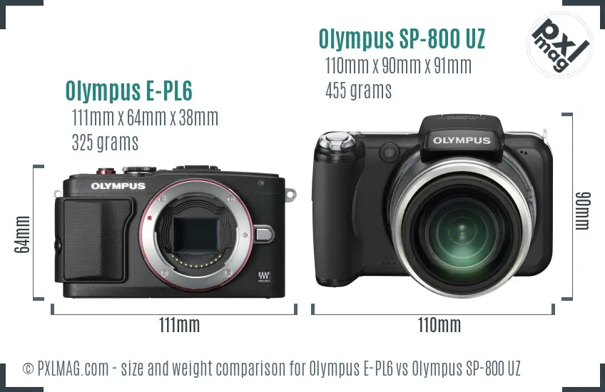 Olympus E-PL6 vs Olympus SP-800 UZ size comparison