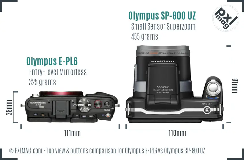 Olympus E-PL6 vs Olympus SP-800 UZ top view buttons comparison