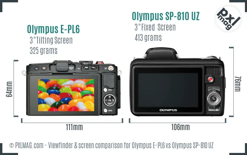 Olympus E-PL6 vs Olympus SP-810 UZ Screen and Viewfinder comparison