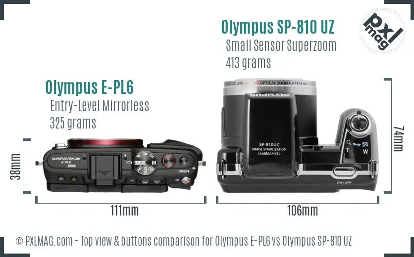 Olympus E-PL6 vs Olympus SP-810 UZ top view buttons comparison