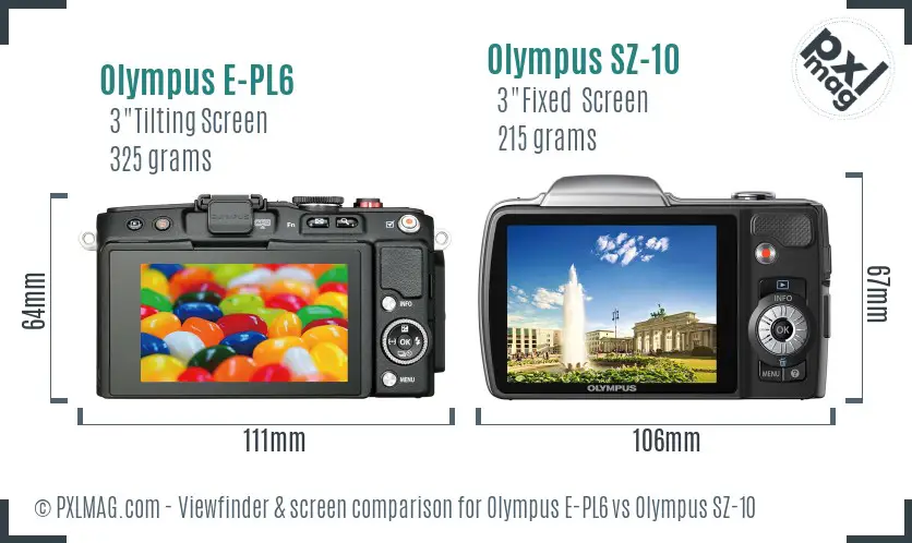Olympus E-PL6 vs Olympus SZ-10 Screen and Viewfinder comparison