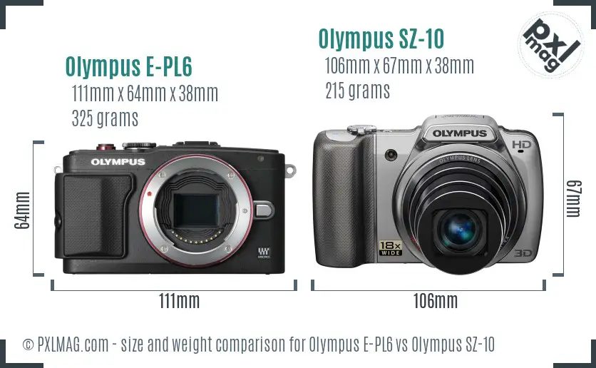 Olympus E-PL6 vs Olympus SZ-10 size comparison