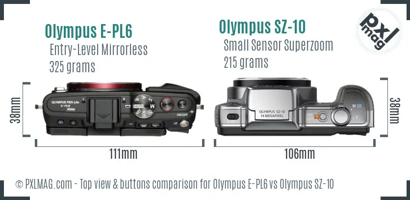 Olympus E-PL6 vs Olympus SZ-10 top view buttons comparison