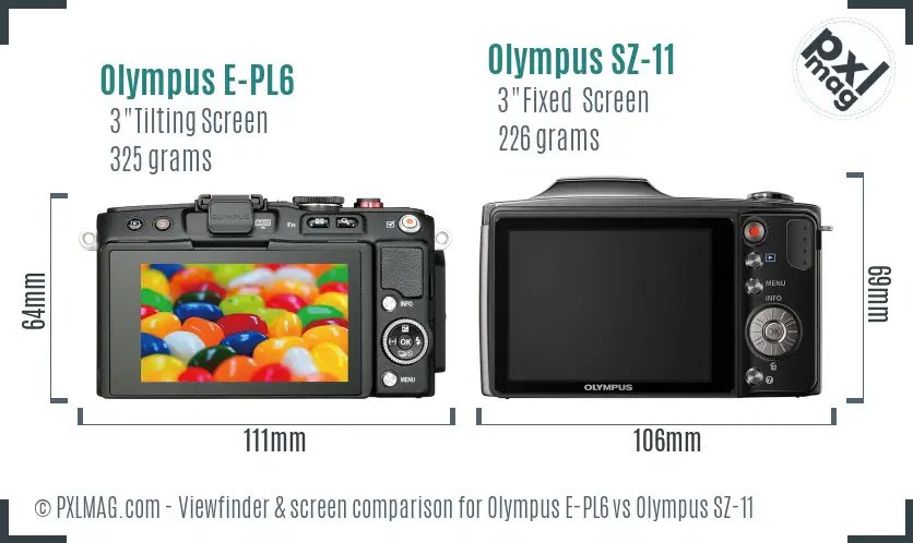 Olympus E-PL6 vs Olympus SZ-11 Screen and Viewfinder comparison