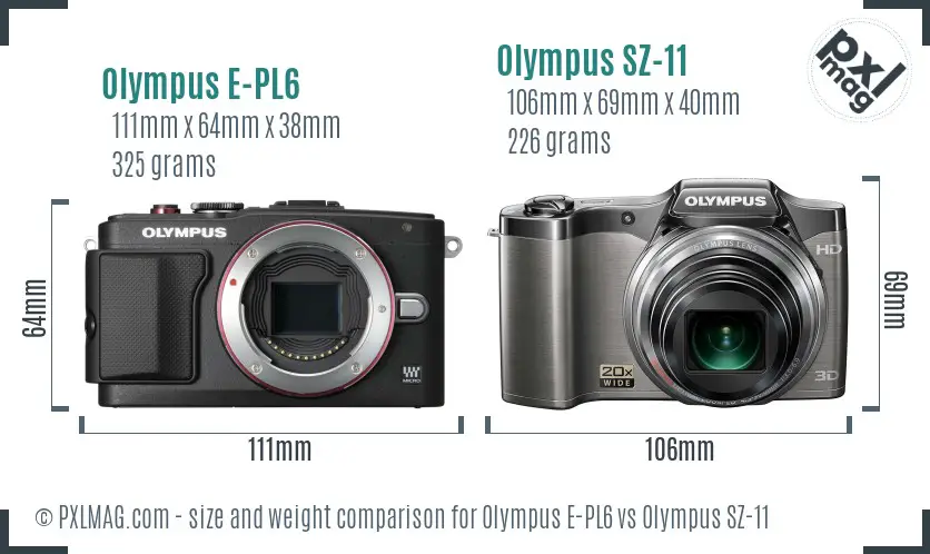 Olympus E-PL6 vs Olympus SZ-11 size comparison