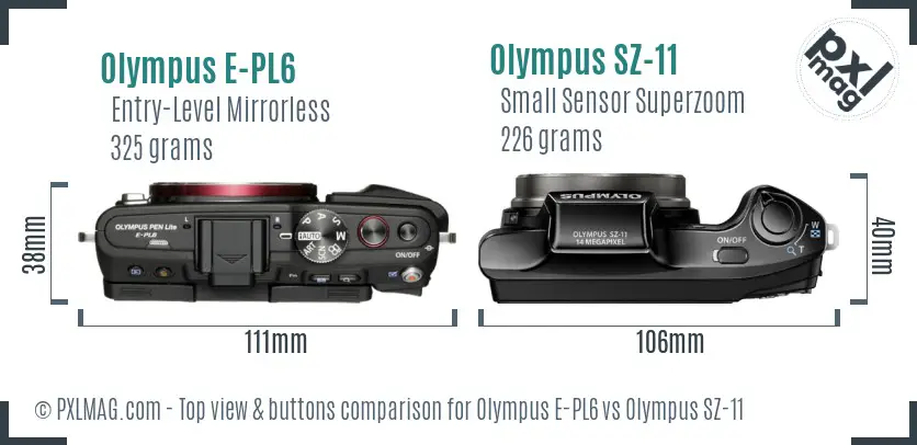 Olympus E-PL6 vs Olympus SZ-11 top view buttons comparison