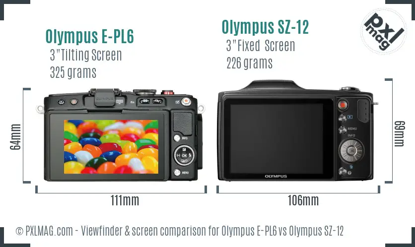 Olympus E-PL6 vs Olympus SZ-12 Screen and Viewfinder comparison
