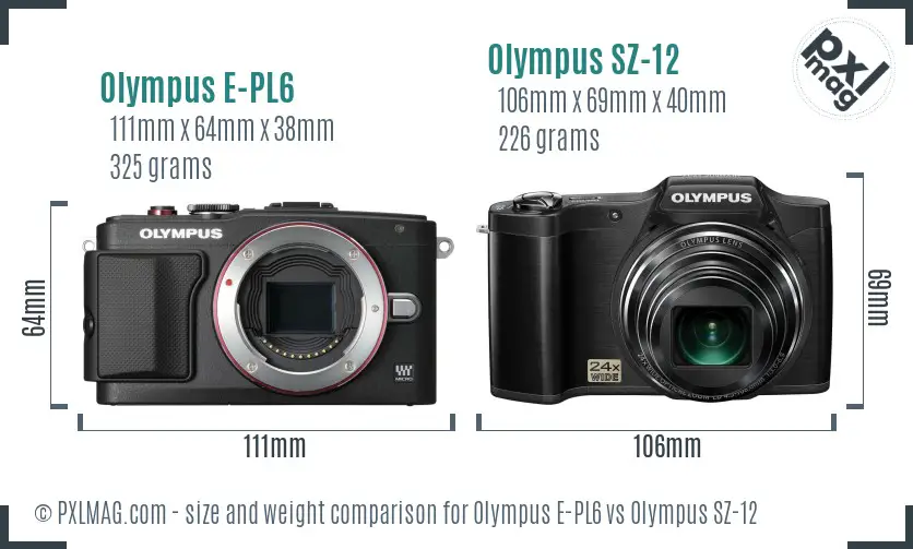 Olympus E-PL6 vs Olympus SZ-12 size comparison