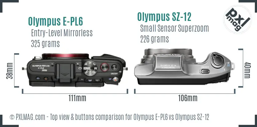 Olympus E-PL6 vs Olympus SZ-12 top view buttons comparison