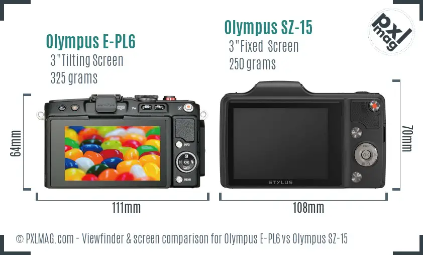 Olympus E-PL6 vs Olympus SZ-15 Screen and Viewfinder comparison