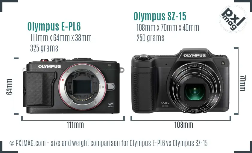 Olympus E-PL6 vs Olympus SZ-15 size comparison