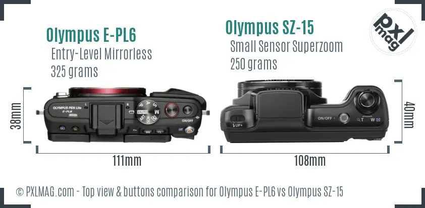 Olympus E-PL6 vs Olympus SZ-15 top view buttons comparison