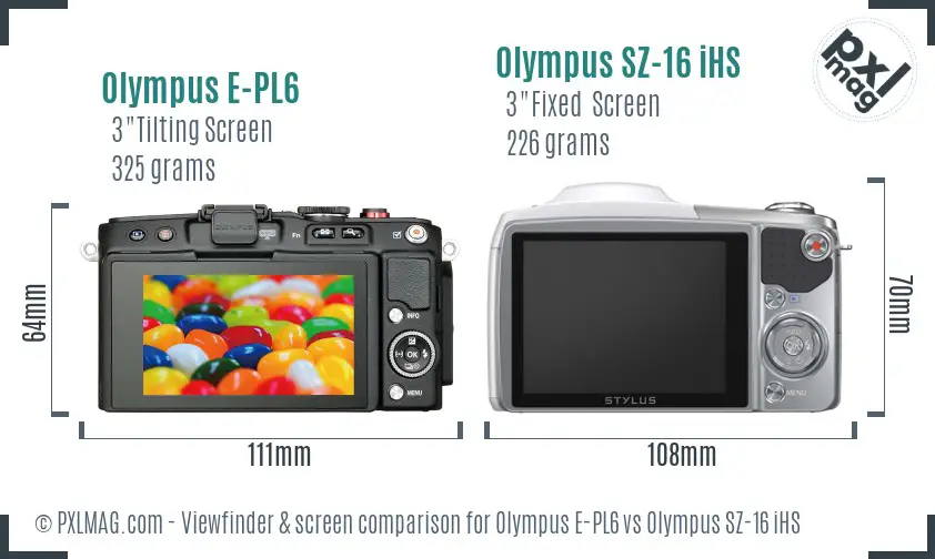 Olympus E-PL6 vs Olympus SZ-16 iHS Screen and Viewfinder comparison