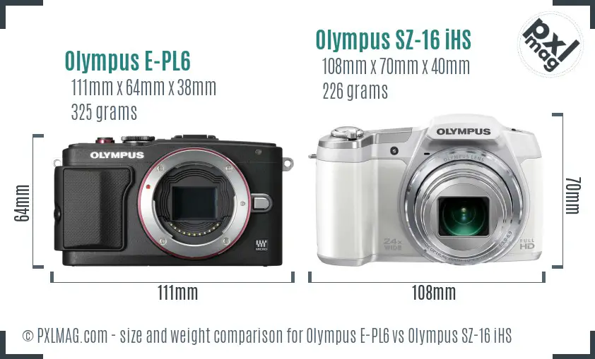 Olympus E-PL6 vs Olympus SZ-16 iHS size comparison