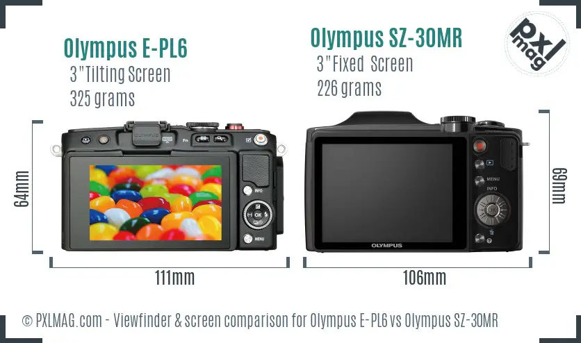 Olympus E-PL6 vs Olympus SZ-30MR Screen and Viewfinder comparison