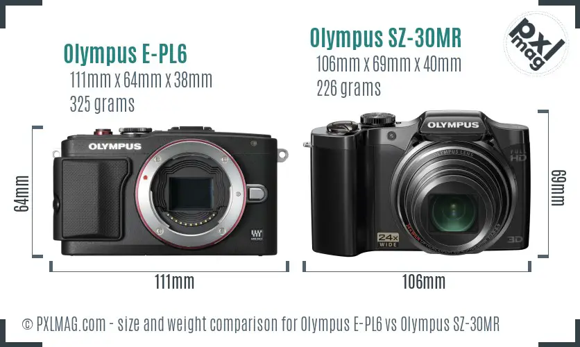 Olympus E-PL6 vs Olympus SZ-30MR size comparison