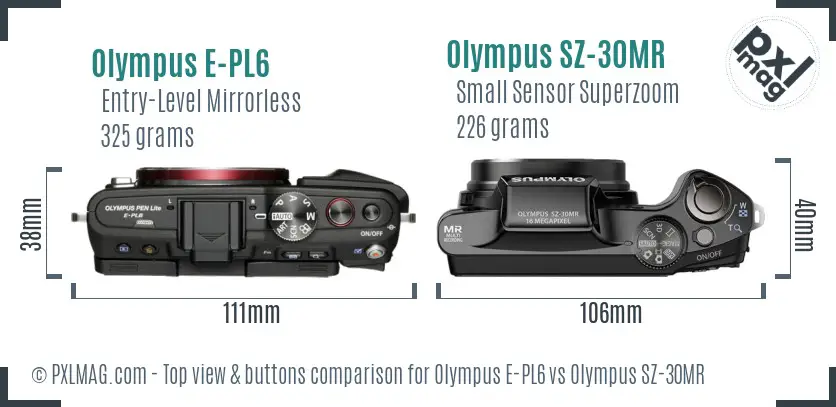 Olympus E-PL6 vs Olympus SZ-30MR top view buttons comparison