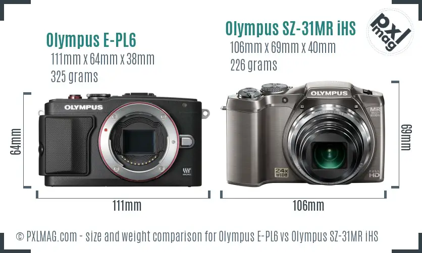 Olympus E-PL6 vs Olympus SZ-31MR iHS size comparison