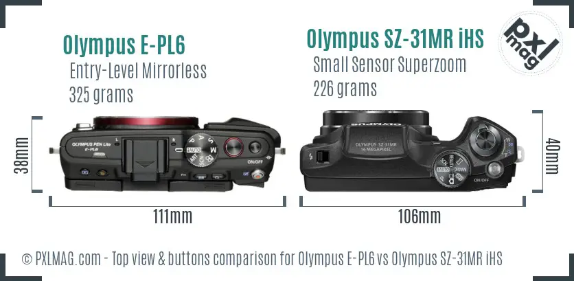 Olympus E-PL6 vs Olympus SZ-31MR iHS top view buttons comparison