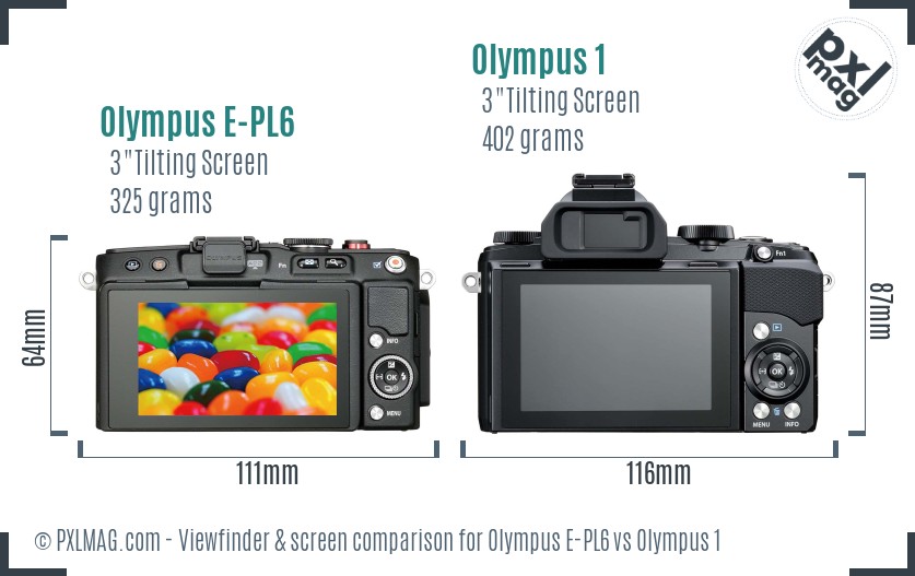 Olympus E-PL6 vs Olympus 1 Screen and Viewfinder comparison