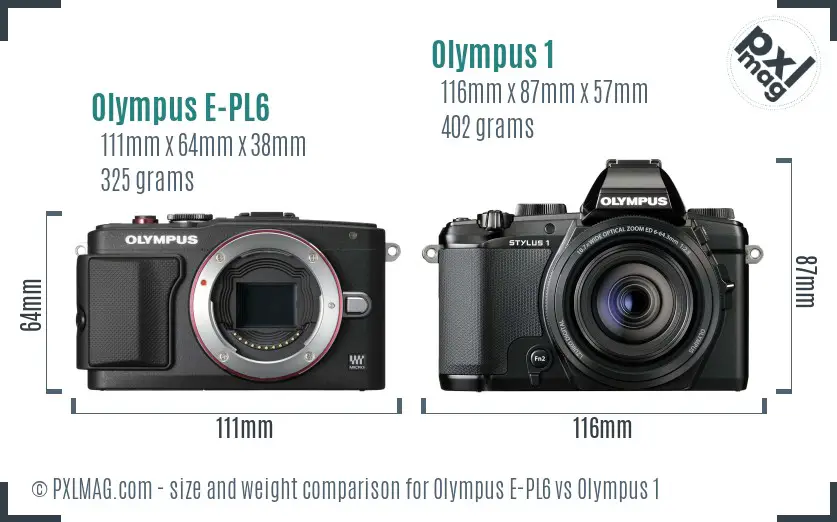 Olympus E-PL6 vs Olympus 1 size comparison