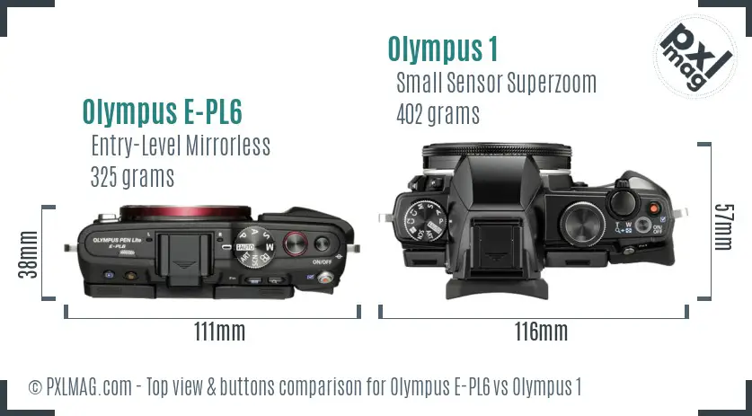 Olympus E-PL6 vs Olympus 1 top view buttons comparison